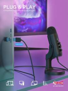 Haomuren Microphone Usb Haomuren, Micro De Jeu À Condensateur Pour Téléphone / Ordinateur Portable / Pc / 5 / Ordinateur, Microphone Avec Bouton De Gain, Led De Sourdine, Ajustement Du Volume De Surveillance, Support Pour Diffusion, Podcast, Enregistrement En Studio (doré)