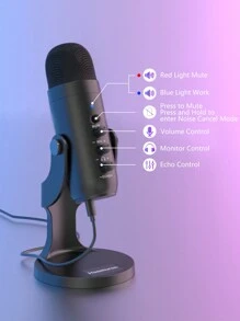 Haomuren Microphone Usb Haomuren, Micro De Jeu À Condensateur Pour Téléphone / Ordinateur Portable / Pc / 5 / Ordinateur, Microphone Avec Bouton De Gain, Led De Sourdine, Ajustement Du Volume De Surveillance, Support Pour Diffusion, Podcast, Enregistrement En Studio (doré)