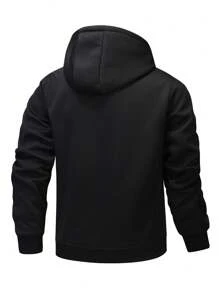 Chaqueta casual con capucha con cremallera de lana polar para hombre - Negro - Ver 2