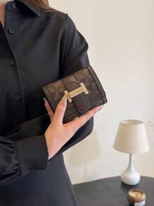 Ví gấp 3 ngăn nhỏ gọn nhiều ngăn hình răng sói màu đen dành cho nữ, ngăn đựng thẻ tín dụng chống trộm, ví ngắn phong cách cổ điển - màu nâu - Xem 6