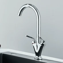 Chrome Kitchen Sink Mixer Taps 360° Swivel Spout Dual Lever Tap Stainless Steel Faucet - Silver - View 3