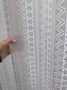 1 Peça Cortina Voil Trançada Oca com Design de Flor de Extremosa, Estilo Pastoril Vintage, Persiana, Protetor Solar e Isolante para Varanda