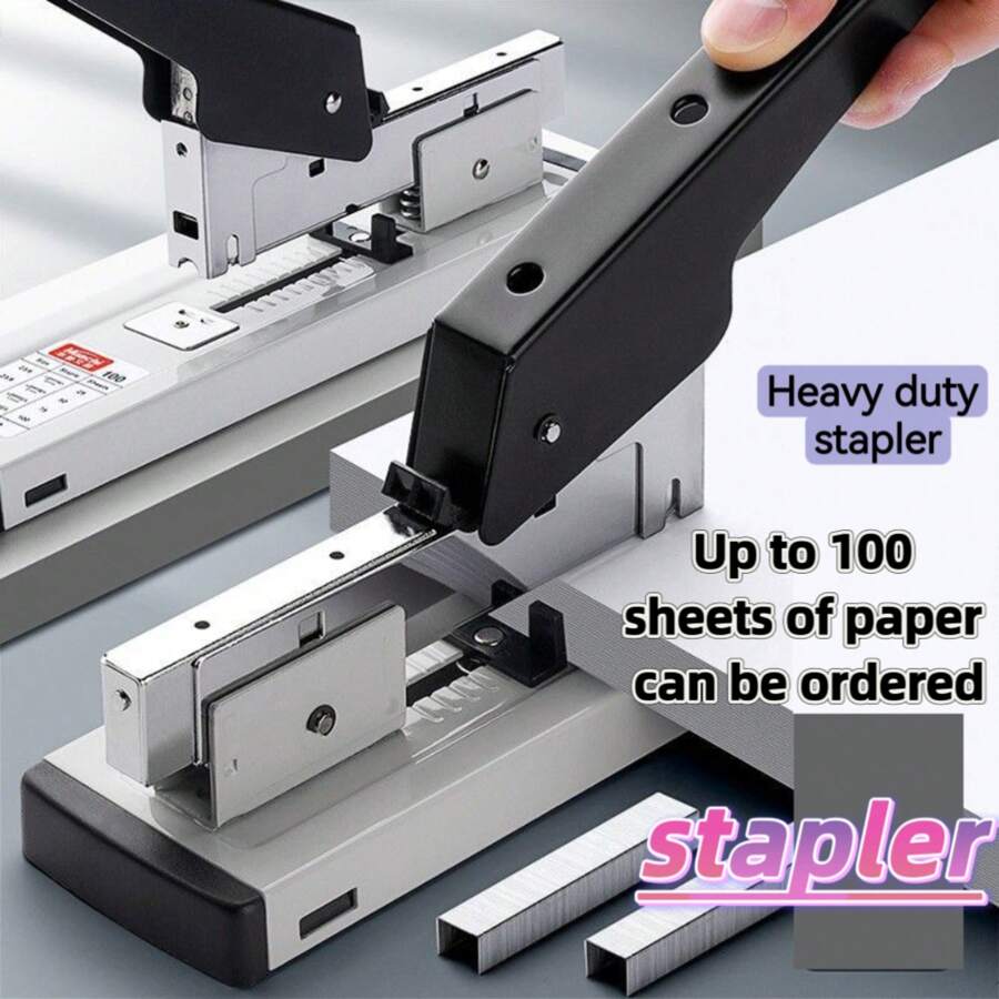 1个大号订书机（带订书钉）重型桌面订书机厚层课本订书机省力订书机加厚订书针本装订机可订书100张纸厚层订书针加厚多功能小票装订办公文具适用于学校用品返校