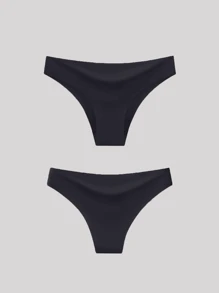 3pcs Women Solid Color Seamless Silky Feel Soft Mid-Waist Panties