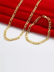 1 paquete Cadena Figaro de acero inoxidable de moda, collar, pulsera, joyería de estilo hip hop, regalo para hombres y mujeres, apto para uso diario