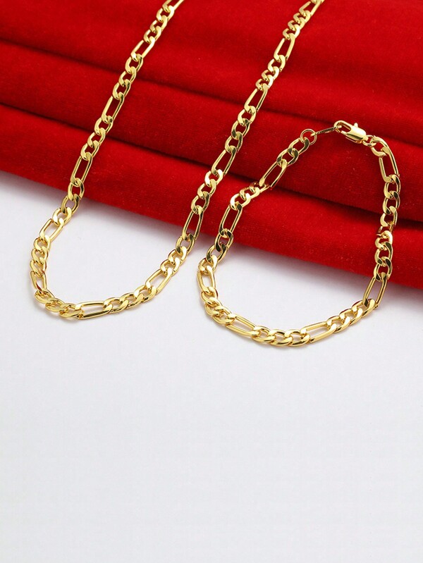 1 paquete Cadena Figaro de acero inoxidable de moda, collar, pulsera, joyería de estilo hip hop, regalo para hombres y mujeres, apto para uso diario