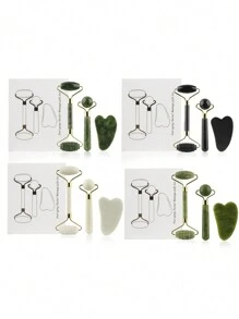 3 peças Conjunto Kit de Rolo de Massagem de Jade - Rolo de Pedra de Jade, Ferramenta de Raspagem e Massageador Facial/de Olhos, Conjunto de Presente - Multicolorido - Visão 5
