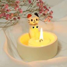 1 pieza Soporte de vela con diseño de gato de dibujos animados colorido, lámpara de fragancia con forma de pata de gato hecha a mano, decoración del hogar encantadora como regalo para amantes de los gatos