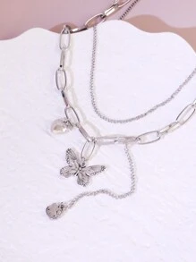 Chuỗi vòng cổ trang trí hình con bướm - Bạc - Xem 4