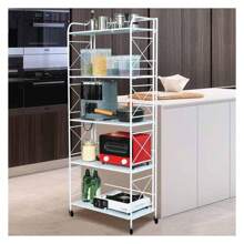 Folding Shelf 5 Tier,Folding Bookshelf,Foldable Shelf,Metal Folding Storage Shelves With Wheels,Folding Shelf Unit For Living Room,Kitchen,Study, 12.6" D X 23.6" W X 57.0" H, Glossy White