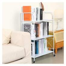 Folding Shelf 5 Tier,Folding Bookshelf,Foldable Shelf,Metal Folding Storage Shelves With Wheels,Folding Shelf Unit For Living Room,Kitchen,Study, 12.6" D X 23.6" W X 57.0" H, Glossy White