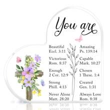 1 件，基督教礼物礼物圣经礼物送给女性圣经经文励志心形亚克力办公桌装饰送给信仰女性的完美生日礼物 - 彩色 - 查看 1