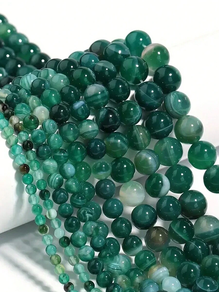 6/8/10 毫米绿色条纹玛瑙珠 - 非常适合制作独特的珠宝饰品，非常适合 DIY 珠宝制作项目，可用于制作项链和手链的多功能珠子 - 适用于珠宝制作配件的高品质珠子 - 綠色條紋瑪瑙 - 查看 1