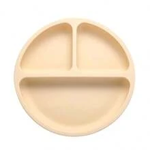 3pcs/Set Silicone Suction Baby Plates, Divided Design, Microwave & Dishwasher Safe - Beige - View 5