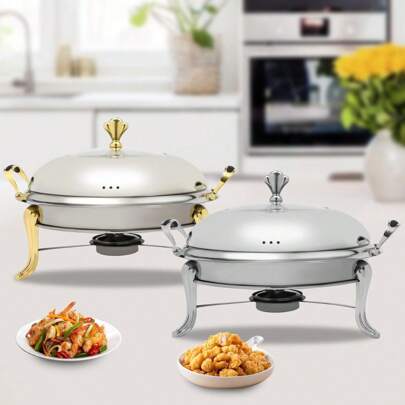  ZhdnBhnos LINSIE Stainless Steel Round Chafing Dish Buffet Chafer 2.5L - Easy Assembly Required - Ideal For Buffets -Sliver/Gold Color - Chafing Dishes For Buffet, Disposable Chafing Dish Buffet Set (Sliver) The Best Gift/Present For Family&Friends Happy Christmas