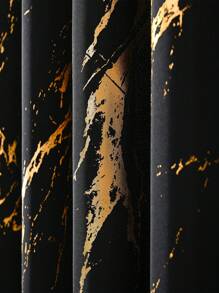 2 件简约白色大理石纹理窗帘，适用于客厅和卧室 - 黑金色 - 查看 6