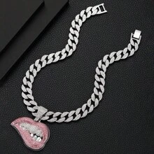 1pc Hip Hop Rhinestone Decor Lip Charm Necklace For Men Women For Daily Decoration, For Jewelry Gift And Party