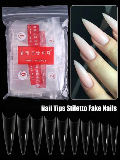 500 piezas/bolsa Consejos de uñas transparentes de estilete falso uñas de acrílico de manicura gel de bricolaje tapa de uñas artificial de cobertura completa herramientas de salón cápsula de uñas de presión suministros de uñas uñas falsas uña falsa uña acrílica