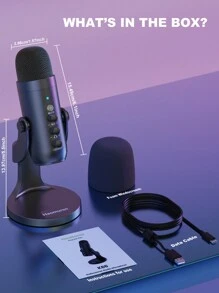 Haomuren Microphone Usb Haomuren, Micro De Jeu À Condensateur Pour Téléphone / Ordinateur Portable / Pc / 5 / Ordinateur, Microphone Avec Bouton De Gain, Led De Sourdine, Ajustement Du Volume De Surveillance, Support Pour Diffusion, Podcast, Enregistrement En Studio (doré)