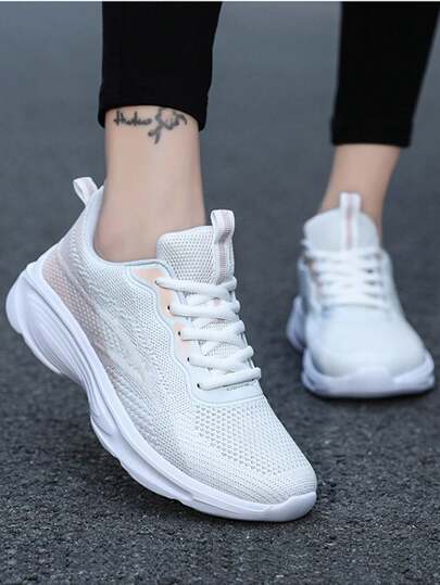 1 双女士运动休闲网眼运动鞋，2025 新款春秋时尚纯色轻便舒适黑色跑步鞋，防滑软底，夏季新款系带透气低帮户外运动鞋，舒适轻便户外旅行运动鞋