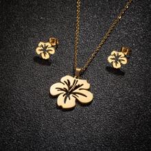 1PC Stainless Steel Korean Cute Little Flower Earrings Necklace Set Ladies Sweet Statement Spray Painted Metal Flower Party Birthday Jewelry Valentines,Mom,Mother,Mother's Day,Gift