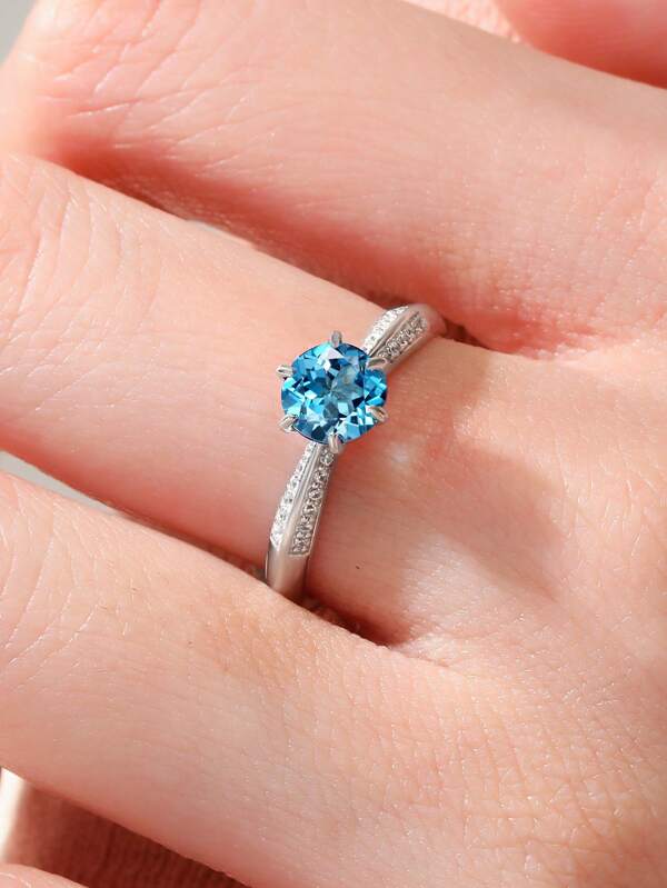 1 Stück 925 Sterling Silber Fantasy Ring mit Mikro-Einlage aus Naturtopasen & Blauem Saphir, Kinder/Mädchen Geburtstags Resort Ausgehkleid