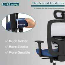 Premium Home Office Chair Ergonomic, Office Desk Chair Lumbar Support, Work Chair Adjustable Height Headrest & Armrest, Computer Chair With Thick Cushion For Back Pain Relief, Blue - Black - View 5