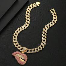 男士鑽石水滴唇吊墜項鍊,朋克和嘻哈風格,適用於珠寶禮物和聚會 - 彩色 - 查看 19