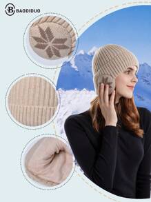 女士针织帽围巾套装（2件套），保暖内衬针织帽，户外骑行护耳头巾，冬季 - A - 查看 3