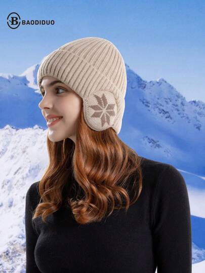 女士针织帽围巾套装（2件套），保暖内衬针织帽，户外骑行护耳头巾，冬季