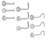 Clous de nez 20g 18g Anneaux de nez Clous de nez en forme de L en acier chirurgical inoxydable avec petit diamant Clous de nez pour femmes et hommes Anneaux de nez tire-bouchon Clous de piercing de nez à vis