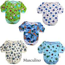 Kit 5 Pieces Long Sleeve Bodysuit Printed Suede 100% Cotton Baby - 藍色 - 查看 2