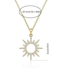 1件时尚简约奢华向日葵吊坠项链，镶嵌闪亮锆石，优雅项链饰品，适合女性日常佩戴、派对、生日礼物 - 太陽花 - 查看 5