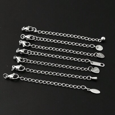 10pcs Stainless Steel Gold Plated Extended Extension Tail Chains With Lobster Clasps Connectors For Making Necklace/Bracelet/Anklet/Waist Chains Connect,Diy Jewelry Accessories