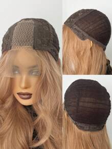 Synthetic Heat Resistant Champagne Gold Hair Wig U-Part Lace 26 Inch Champagne Gold Long Curly Wavy Wig For Daily Party Use - Brown - View 8