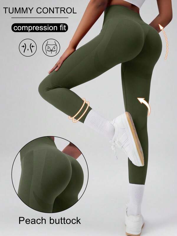 Summer Workout 1pc Women's Fashionable Solid Color Yoga Pants, High Waist Tummy Control Elastic Leggings For Gym, Running And Training