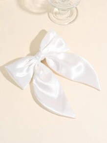 1pc Simple Satin Ribbon White Bow Knot Barrette For Women Valentine's Day Hair Clips Hair Claws Hair Slide Hair Barrettes, School Stuff, Elegant, College, Bows, Cute, Hair Accessories - White - View 6