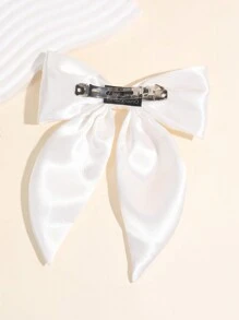 1pc Simple Satin Ribbon White Bow Knot Barrette For Women Valentine's Day Hair Clips Hair Claws Hair Slide Hair Barrettes, School Stuff, Elegant, College, Bows, Cute, Hair Accessories - White - View 5