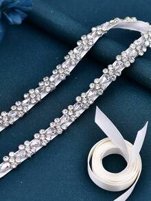 精致独特设计的女士腰带，闪亮玻璃水晶装饰腰饰，不对称装饰女士珠宝，时尚新娘腰链，适合派对/婚纱 - A - 查看 7