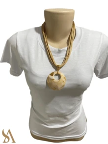 SHORT NECKLACE 10 THREADS WAXED CORD WITH MIXED BEIGE LEAKED MANDALA PENDANT - 米色 - 查看 3