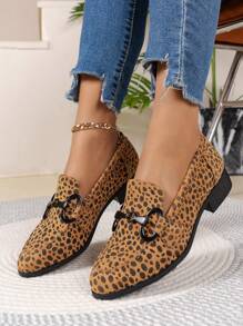 Damen Mode Keilabsatz Schuhe mit Leoparden Muster, vielseitig einsetzbare dekorative Schnalle und quadratischer Schuhspitze, Loafer Schuhe, Trendmode