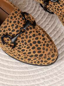 Damen Mode Keilabsatz Schuhe mit Leoparden Muster, vielseitig einsetzbare dekorative Schnalle und quadratischer Schuhspitze, Loafer Schuhe, Trendmode
