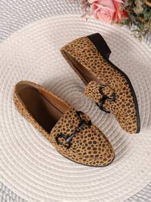 Damen Mode Keilabsatz Schuhe mit Leoparden Muster, vielseitig einsetzbare dekorative Schnalle und quadratischer Schuhspitze, Loafer Schuhe, Trendmode