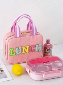 1 件女式学院风可爱可重复使用尼龙隔热手提午餐盒冷藏袋带雪尼尔字母适用于办公室学校旅行野餐海滩个性化礼物适合青少年女孩女儿书包午餐手提袋冷藏盒储物袋女士可爱午餐包 Tiffin 袋小卡通适合女士儿童女士男孩女孩 - 彩色 - 查看 7