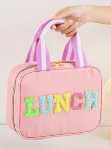 1 件女式学院风可爱可重复使用尼龙隔热手提午餐盒冷藏袋带雪尼尔字母适用于办公室学校旅行野餐海滩个性化礼物适合青少年女孩女儿书包午餐手提袋冷藏盒储物袋女士可爱午餐包 Tiffin 袋小卡通适合女士儿童女士男孩女孩 - 彩色 - 查看 9