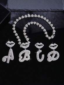 LIGHTSOME 1 件装 男女款冰晶链 嘻哈字母吊坠项链 唇口饰品 吊坠 珠宝礼物 适合女孩 - silvery-pink - 查看 2