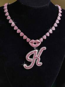 LIGHTSOME 1 件装 男女款冰晶链 嘻哈字母吊坠项链 唇口饰品 吊坠 珠宝礼物 适合女孩 - silvery-pink - 查看 7