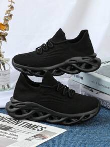 Schwarze, lässige, leichte, weiche, personalisierte Outdoor-Sport-Laufschuhe mit atmungsaktiver gestrickter Sohle für Herren - Schwarz - Übersicht 4