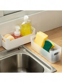 WORTHBUY 1 pieza Estante de almacenamiento de plástico multifuncional, organizador de gabinete montable en pared sin necesidad de perforación, adecuado para almacenar especias, suministros de limpieza y herramientas de cocina pequeñas - Verde Oscuro - Ver 4