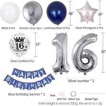 41 món đồ trang trí sinh nhật 16, 18, 21, 30, 40, 50, 60, vật dụng tiệc sinh nhật có biểu ngữ chúc mừng sinh nhật và bóng bay số, tiệc chủ đề màu xanh lam bạc cho thanh thiếu niên, giáng sinh - Bộ đồ sinh nhật màu xanh đêm - Xem 2